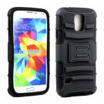 Wholesale Samsung Galaxy S5 Armor Shell Case Stand and Holster Clip (Black Black)